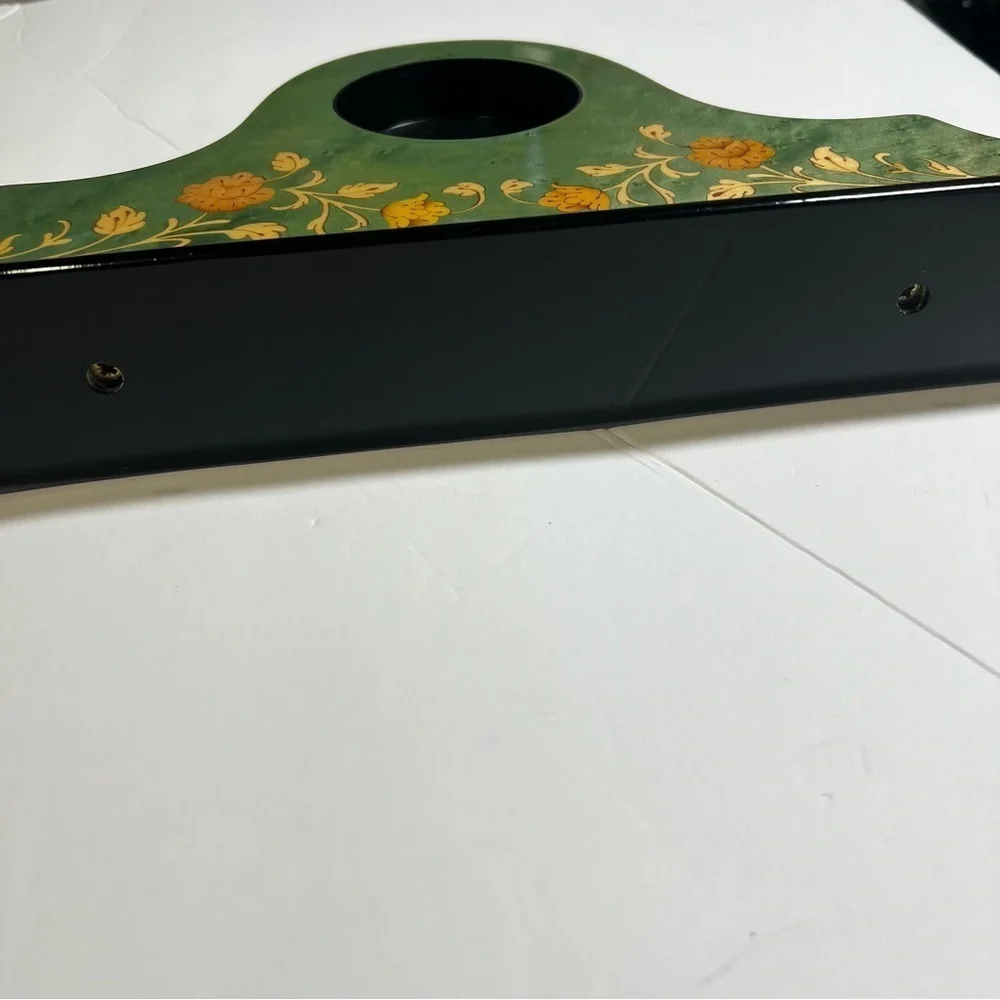 Green Italian Inlaid Mantle Clock Floral New Vintage